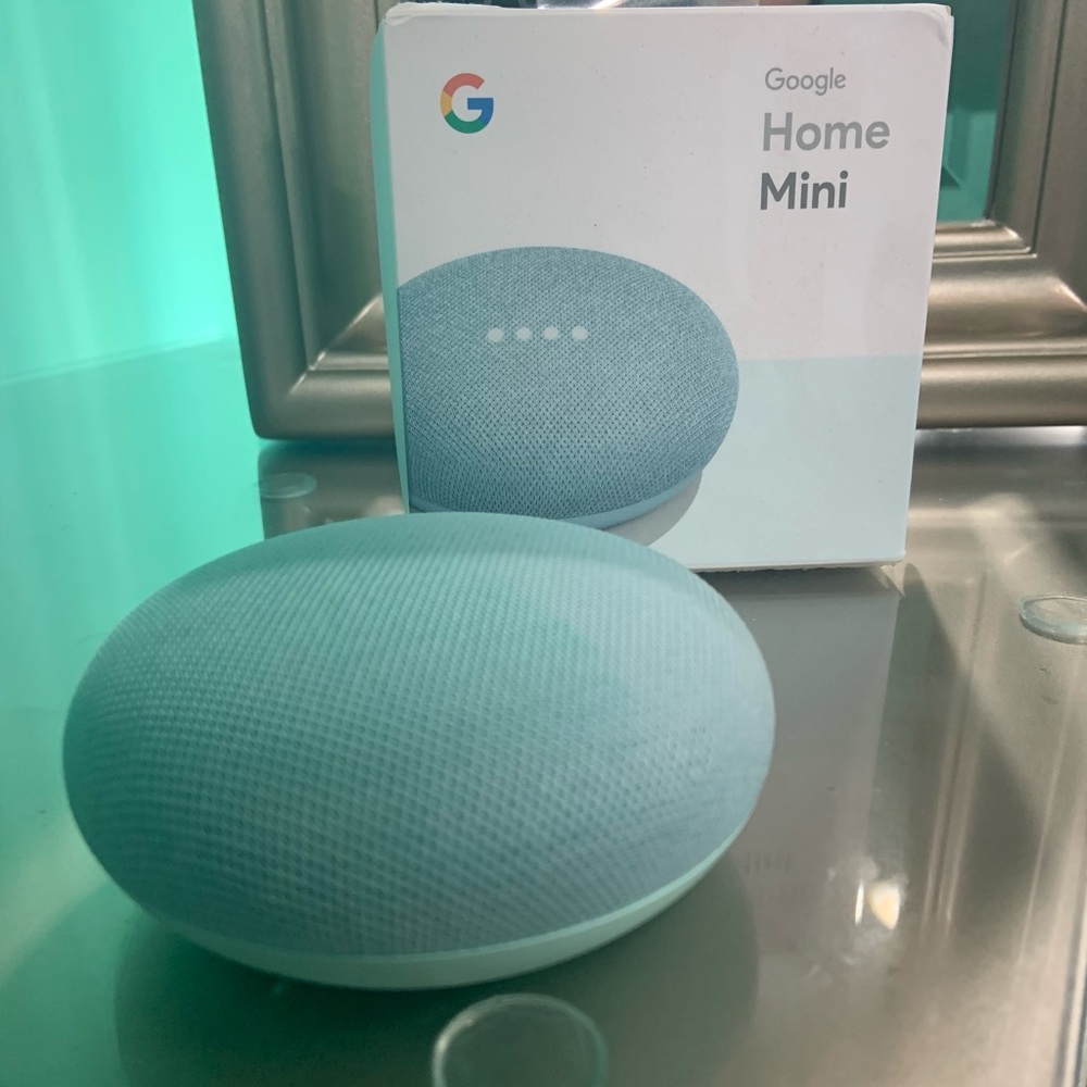 Google home mini. New open box. Teal
